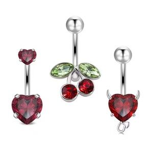 Heart and Cherry Belly Button Rings Set